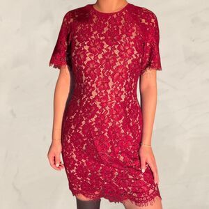 wayf burgendy lace dress 2010s floral mesh size small